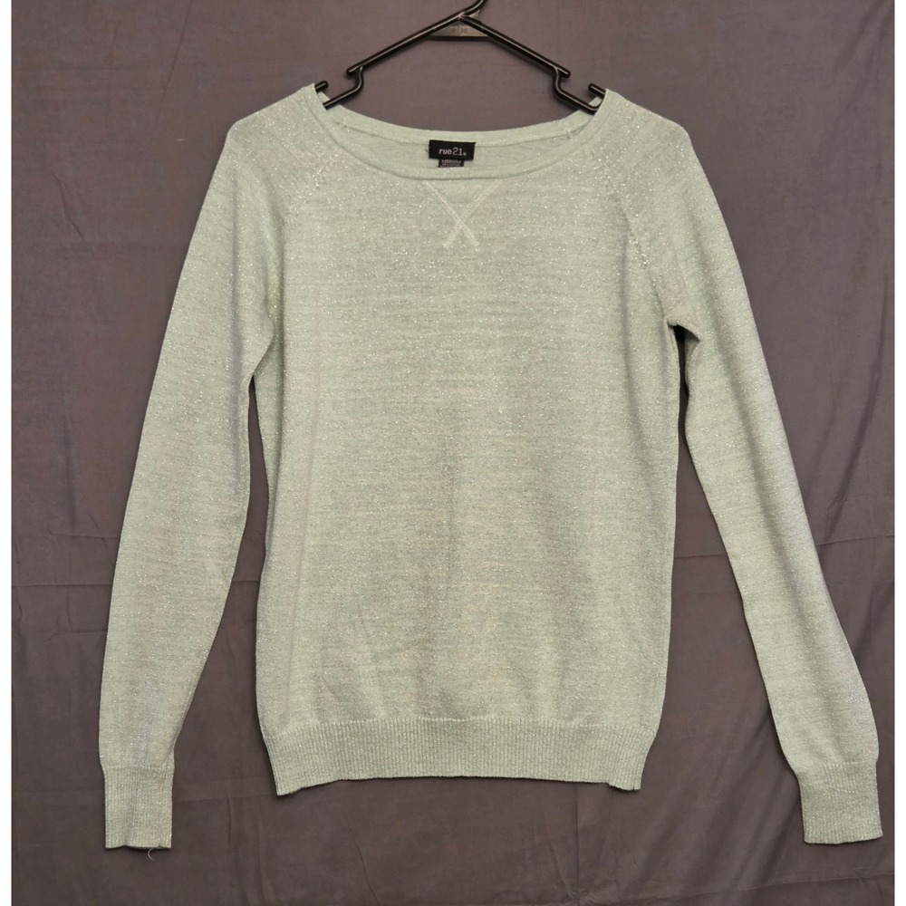 Rue 21 Shimmering Knit Pullover Sweater Women's Size Medium Green Y2K